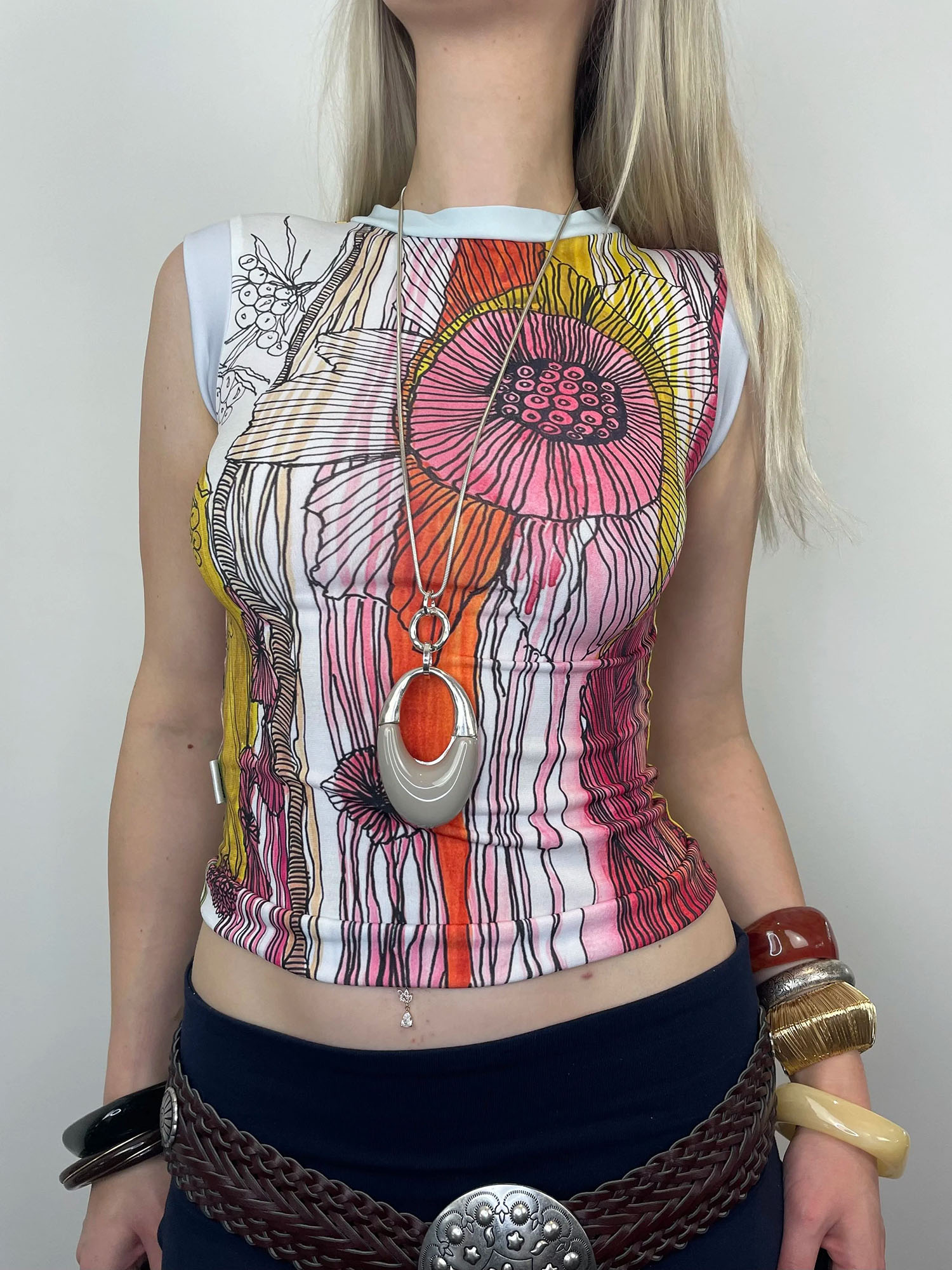 Vintage Floral Print Sleeveless Crop Top