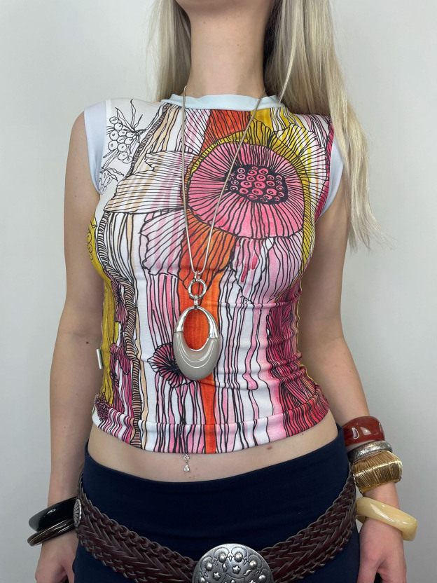 Vintage Floral Print Sleeveless Crop Top