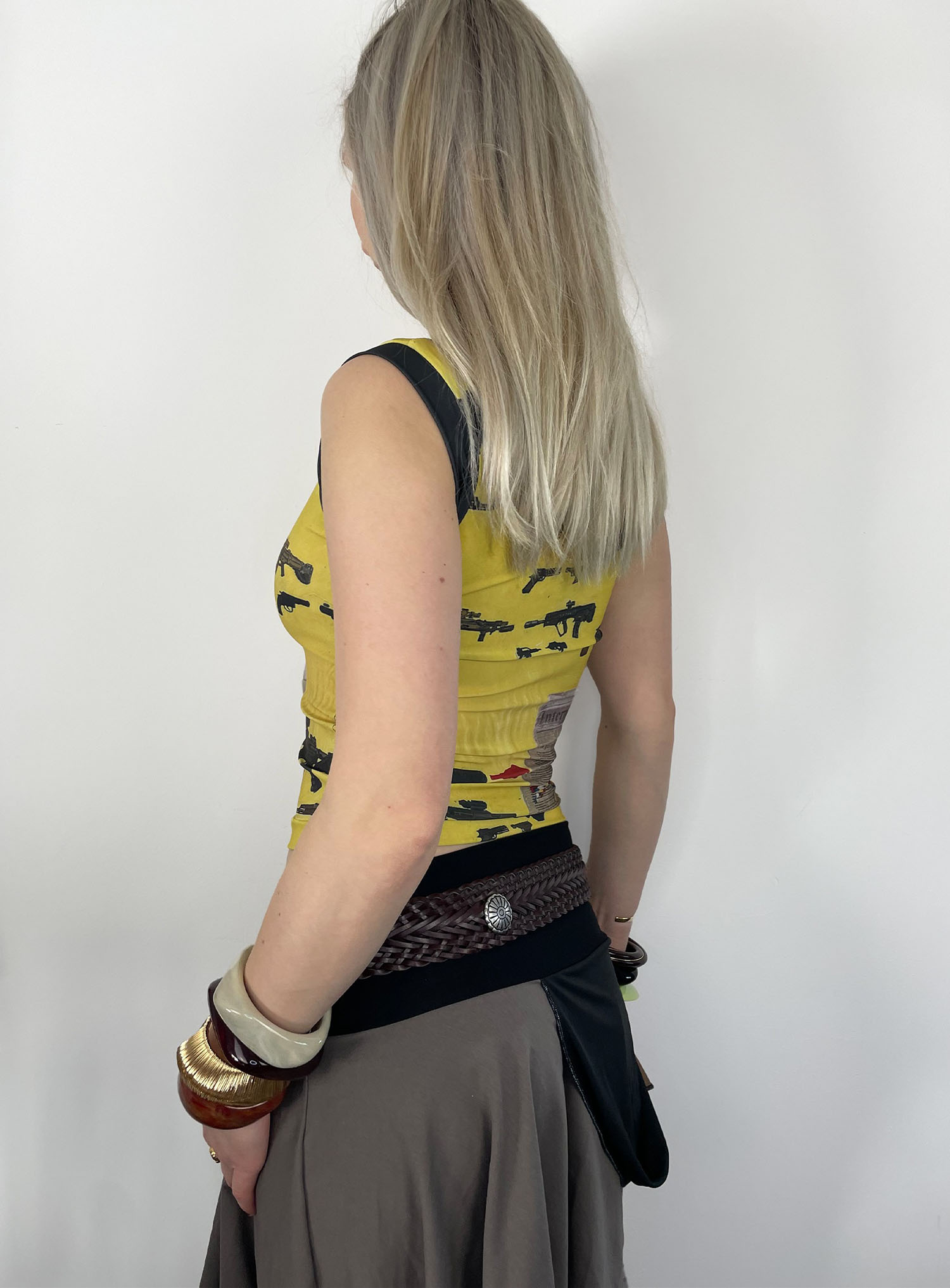 Vintage Gun Print Sleeveless Crop Top