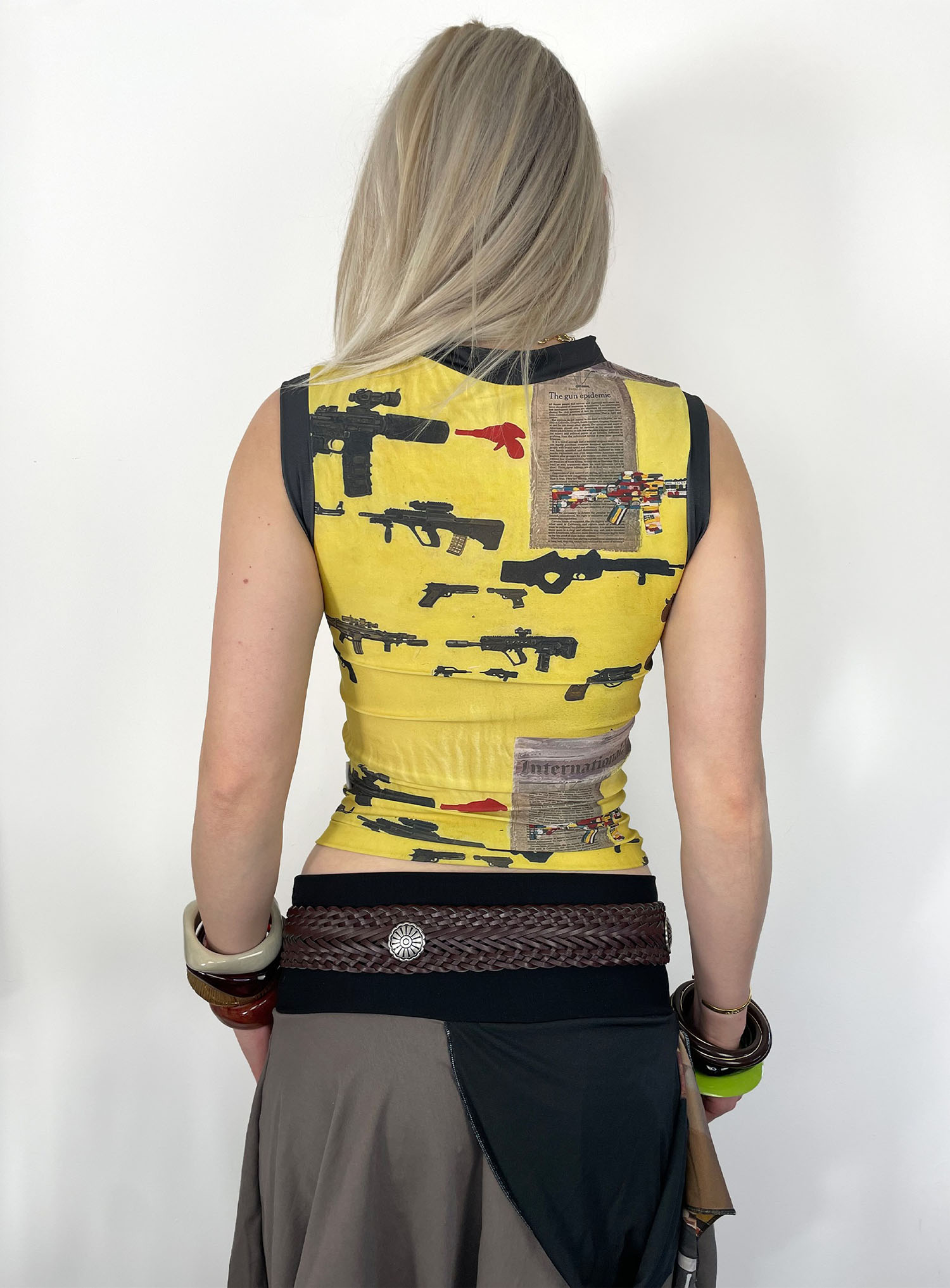 Vintage Gun Print Sleeveless Crop Top