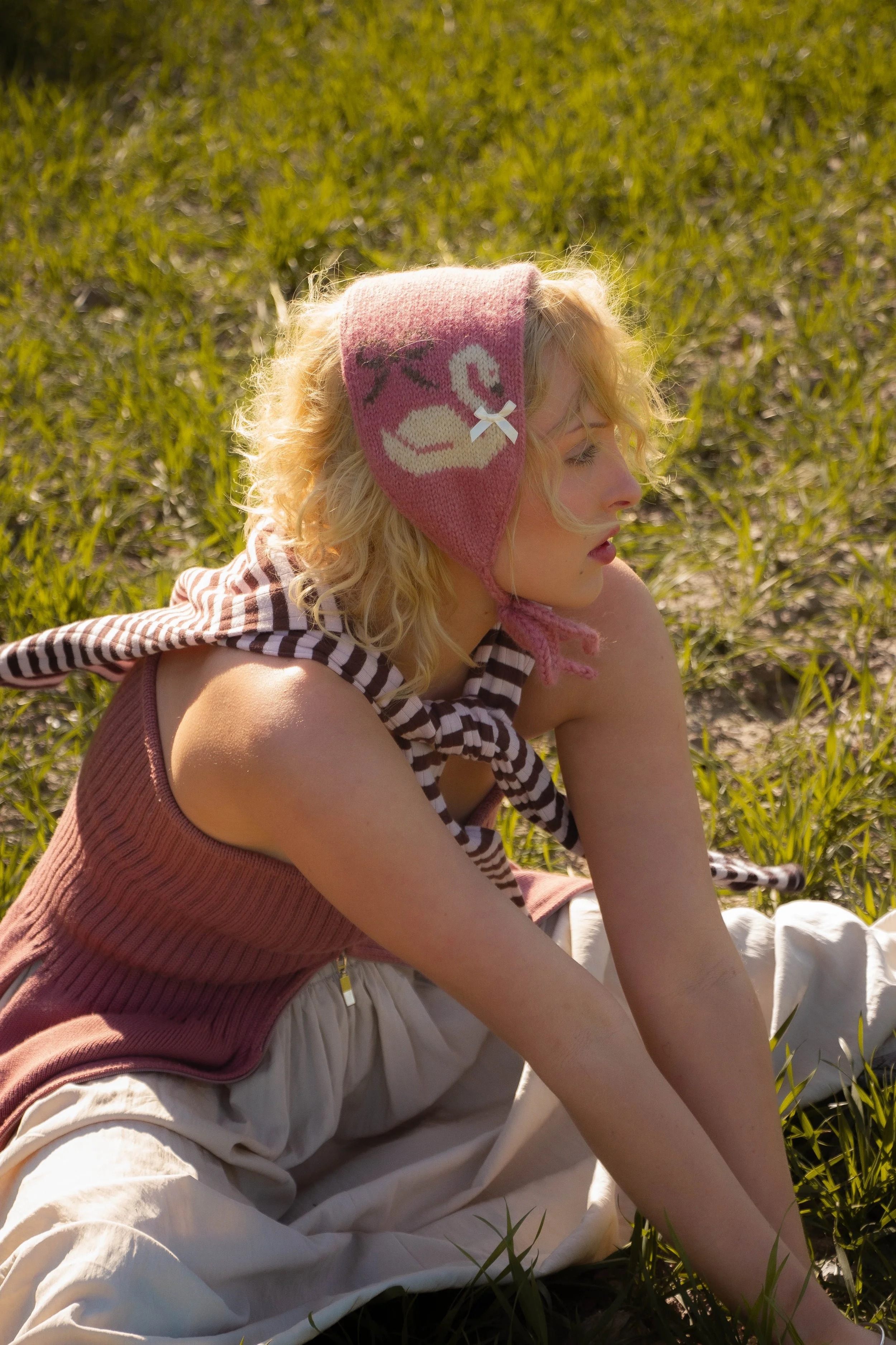 Pink Swan Bonnet Band Knitted Headband