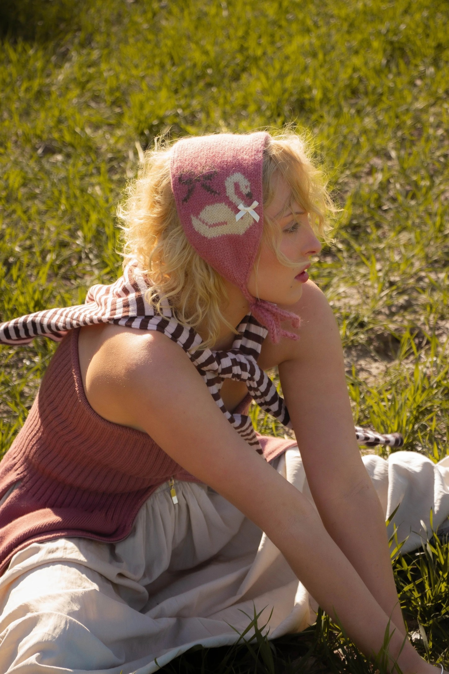 Pink Swan Bonnet Band Knitted Headband