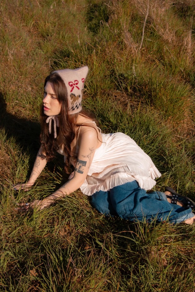 Knitted Pony Square Bonnet Hat