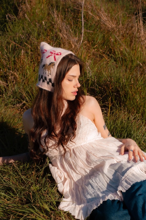 Knitted Pony Square Bonnet Hat