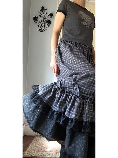 Gray Plaid Flannel/Floral Super Flared Wide Ruffle Maxi Bloomers Pants