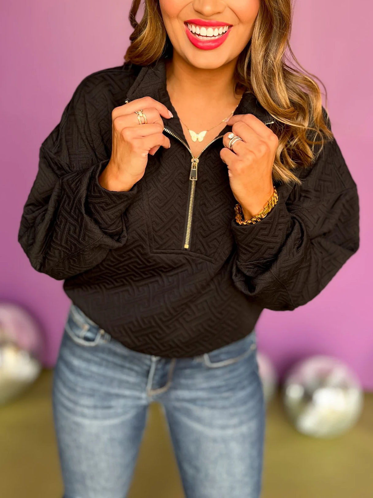 Textured Zip Sweatshirt