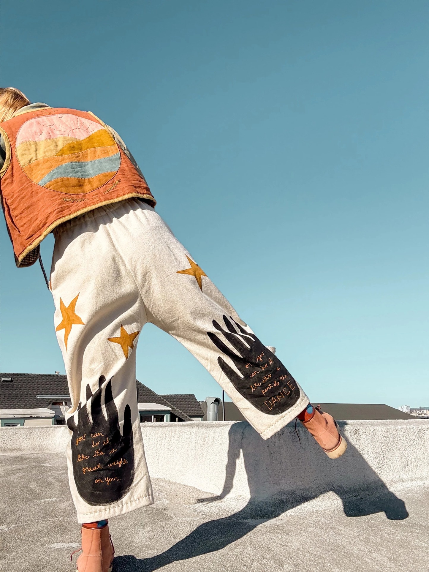 Bohemian Sun & Moon Embellished Beige Cropped Pants