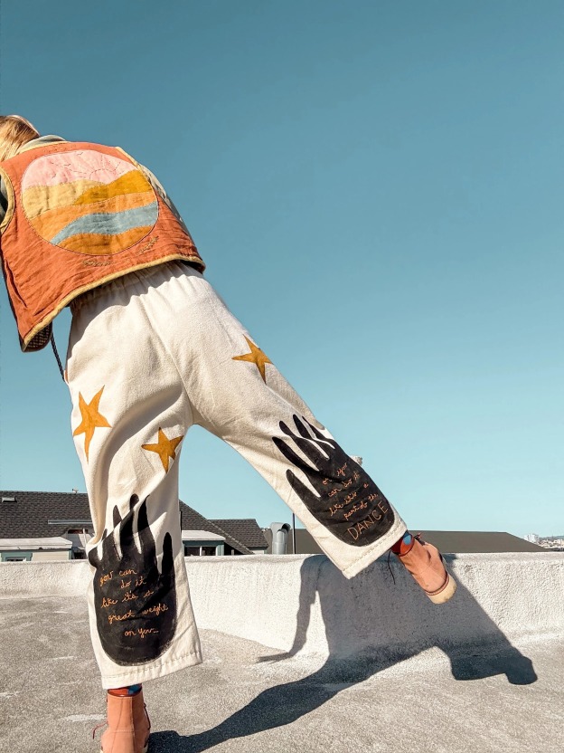 Bohemian Sun & Moon Embellished Beige Cropped Pants