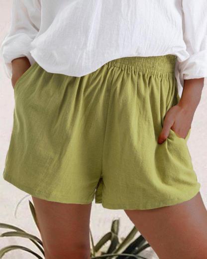 High Waist Linen Blend Shorts