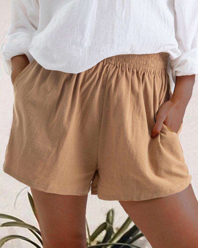 High Waist Linen Blend Shorts