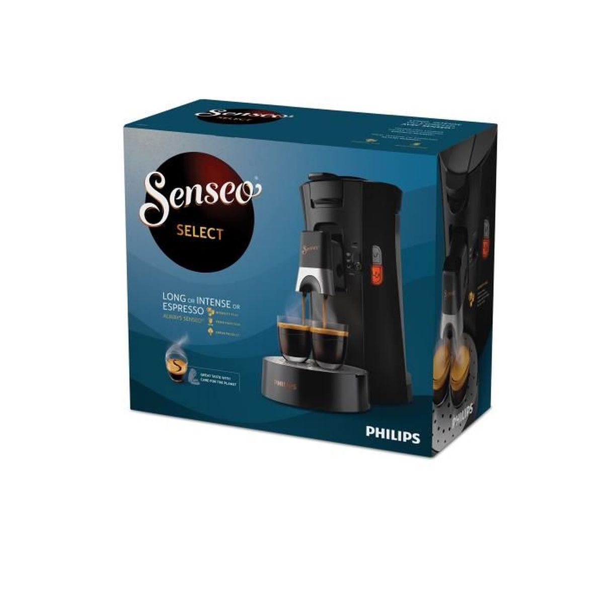 CSA240/61 Cafetière à dosettes SENSEO SELECT, force du café Plus, 1 à 2 tasses, noir de carbone