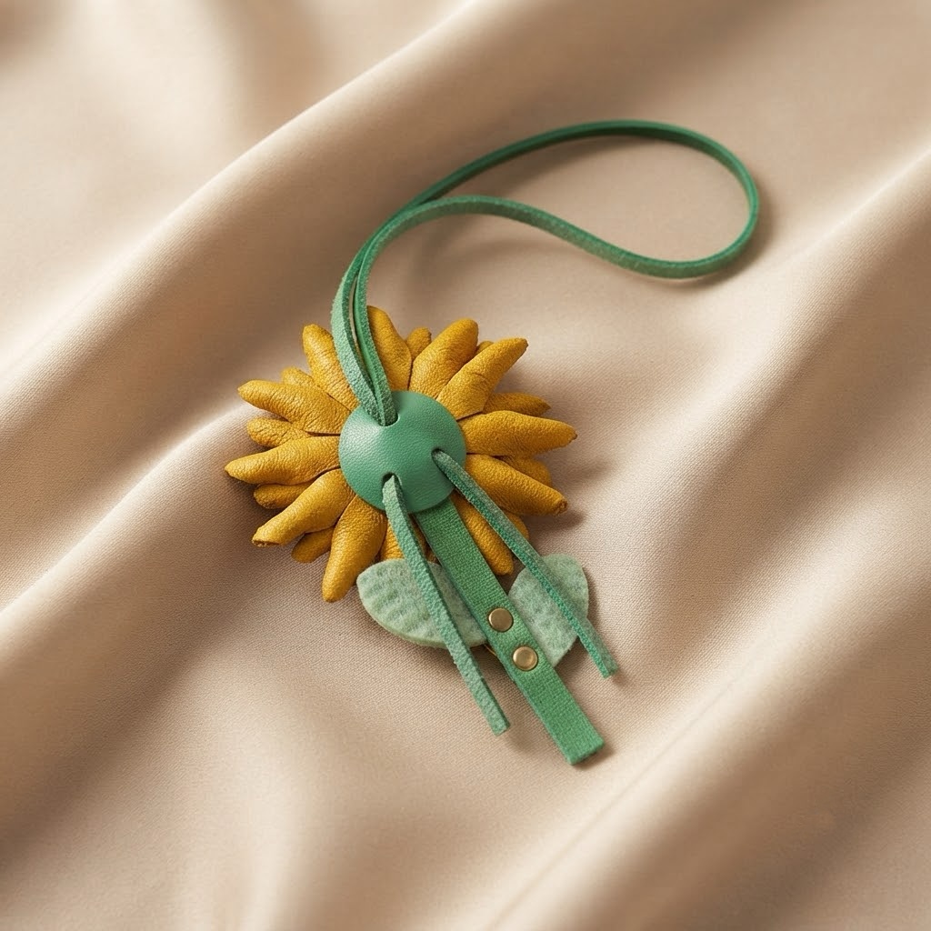 Handmade Genuine Leather Sunflower Bag Charm