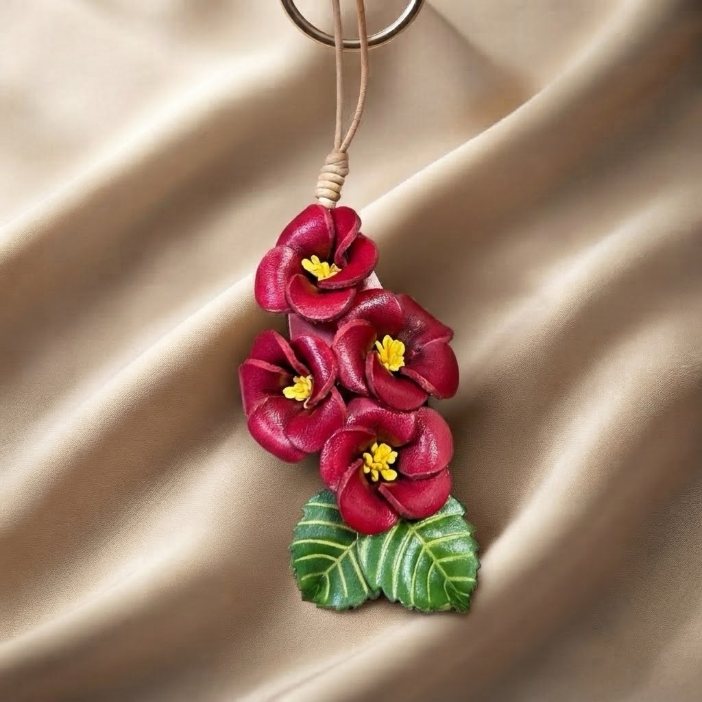 Handmade Genuine Leather Peach Blossom Pendant