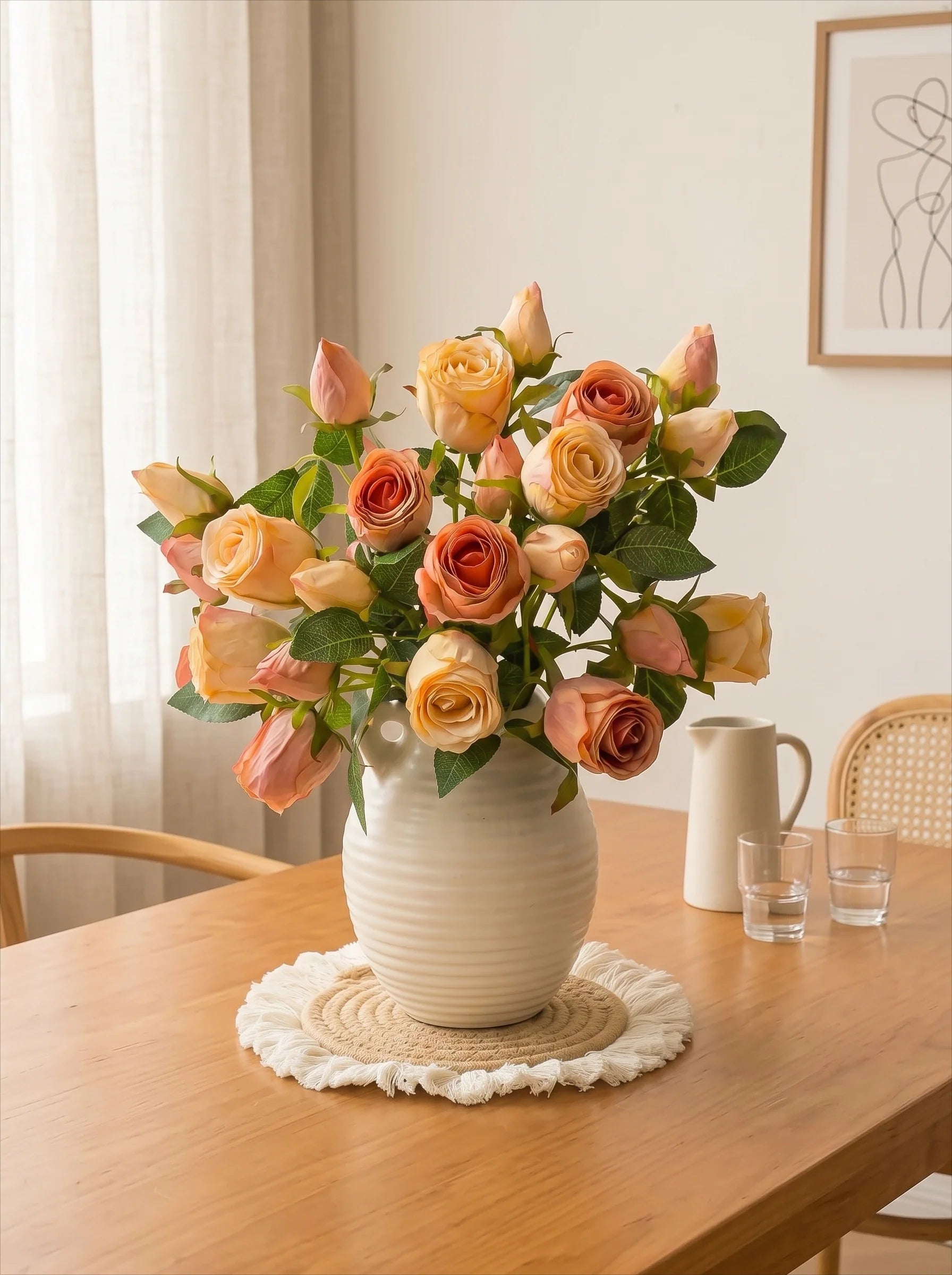 Vintage Oil-Paint Rose Elegance Faux Floral Arrangement