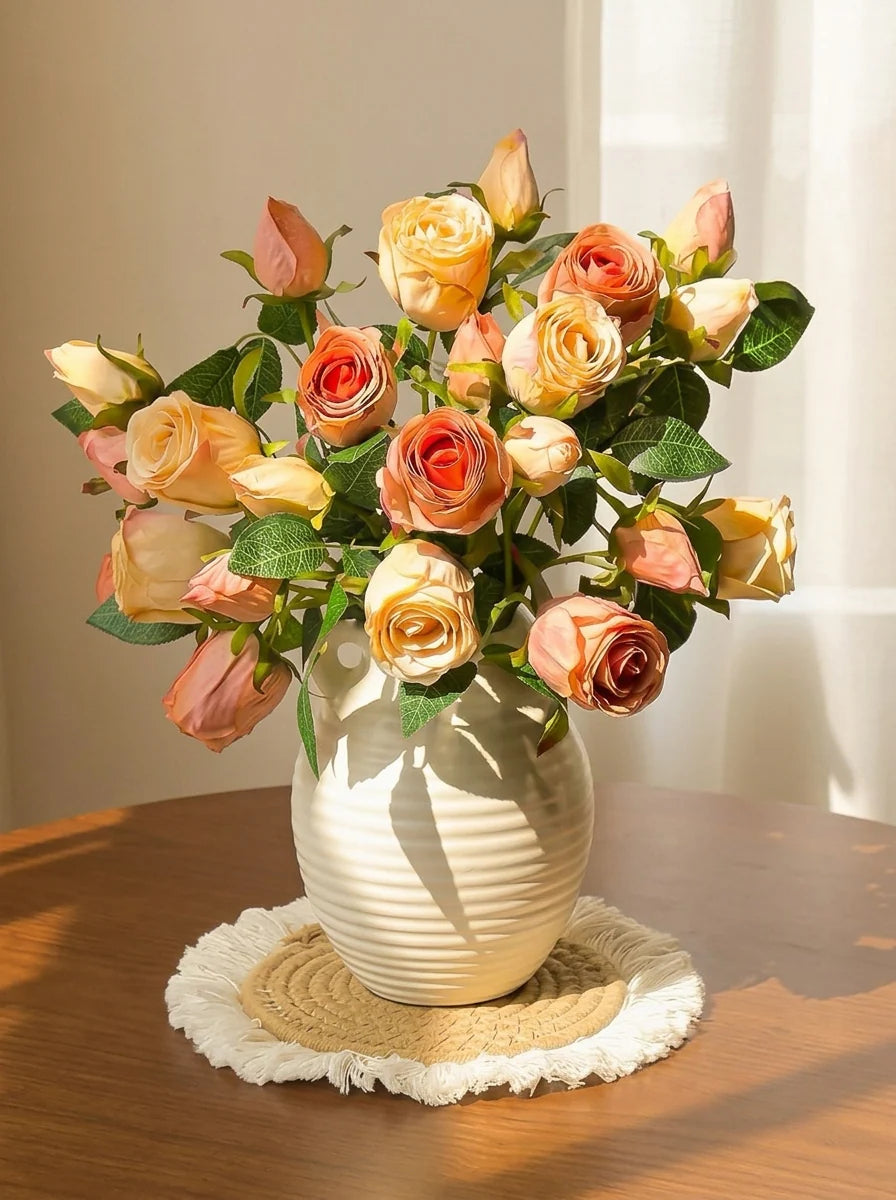 Vintage Oil-Paint Rose Elegance Faux Floral Arrangement