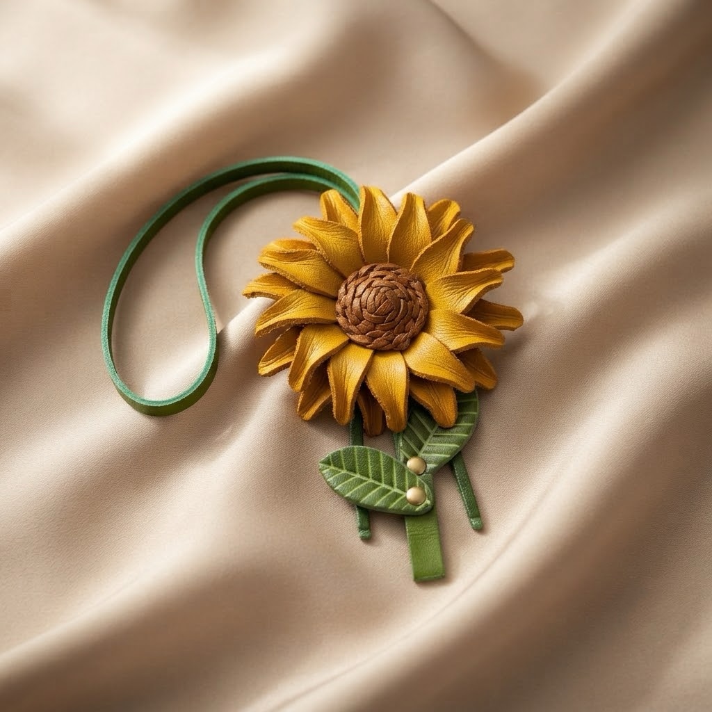 Handmade Genuine Leather Sunflower Bag Charm