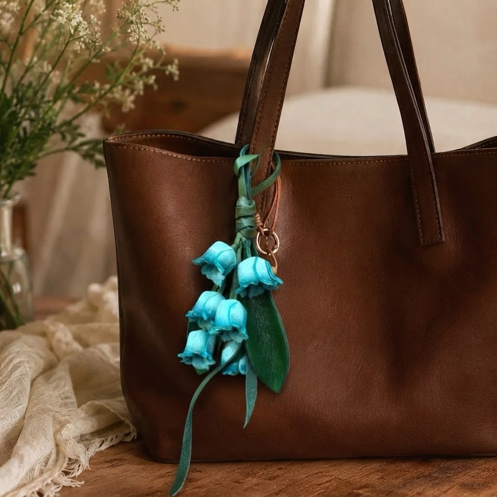 Handmade Genuine Leather Bluebell Charm