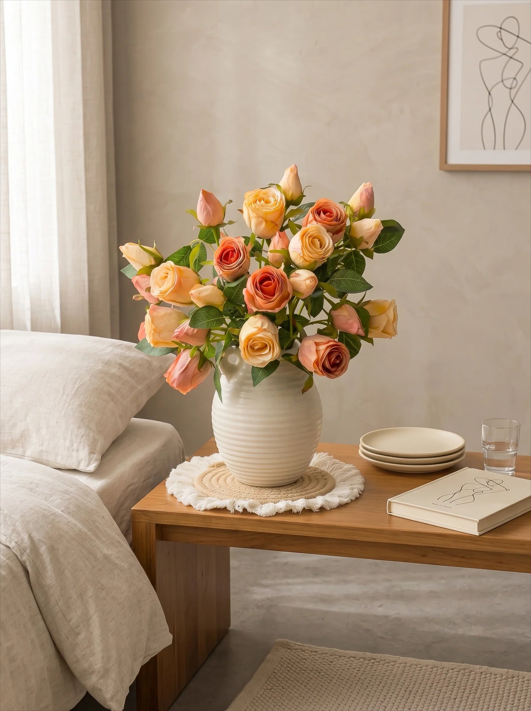 Vintage Oil-Paint Rose Elegance Faux Floral Arrangement