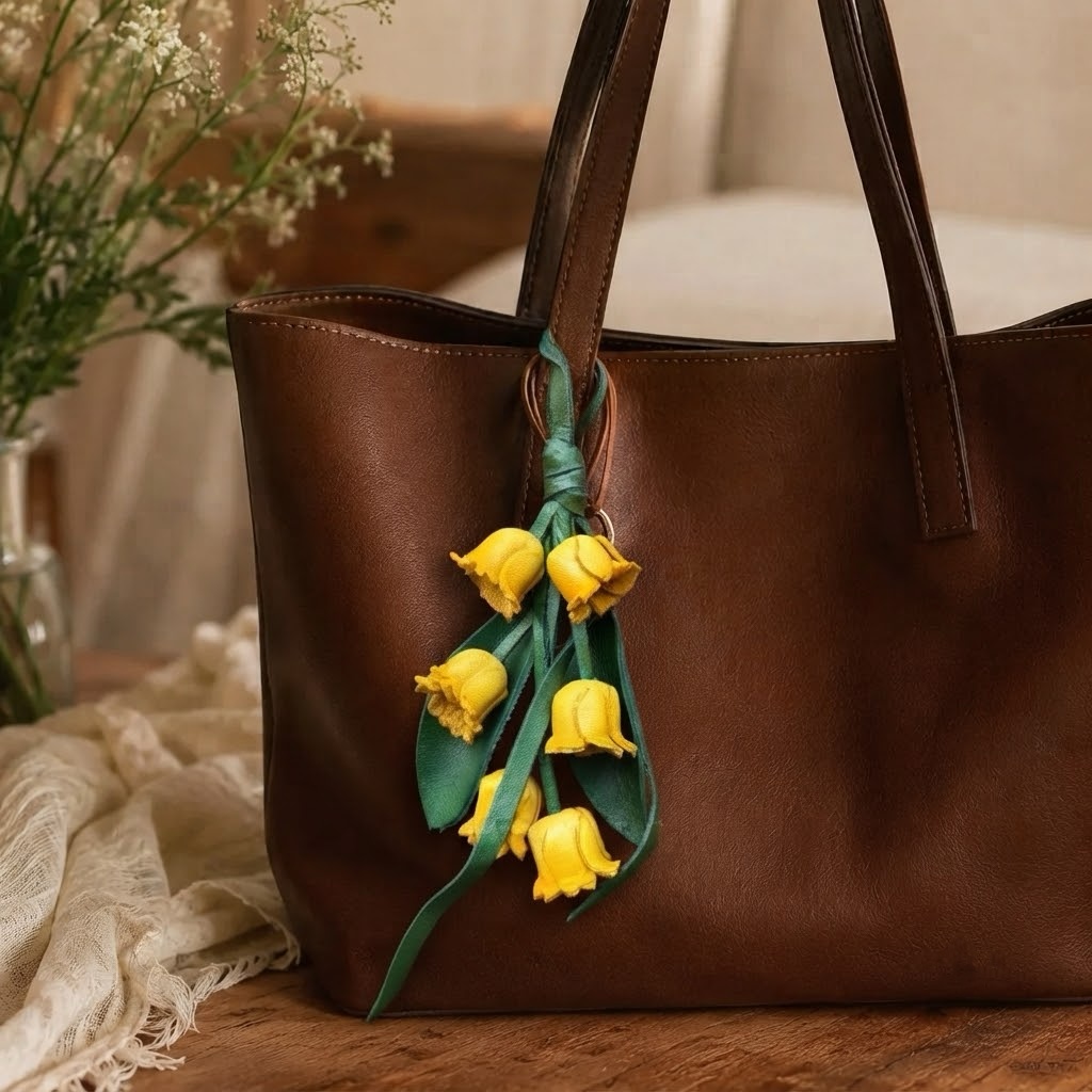 Handmade Genuine Leather Bluebell Charm