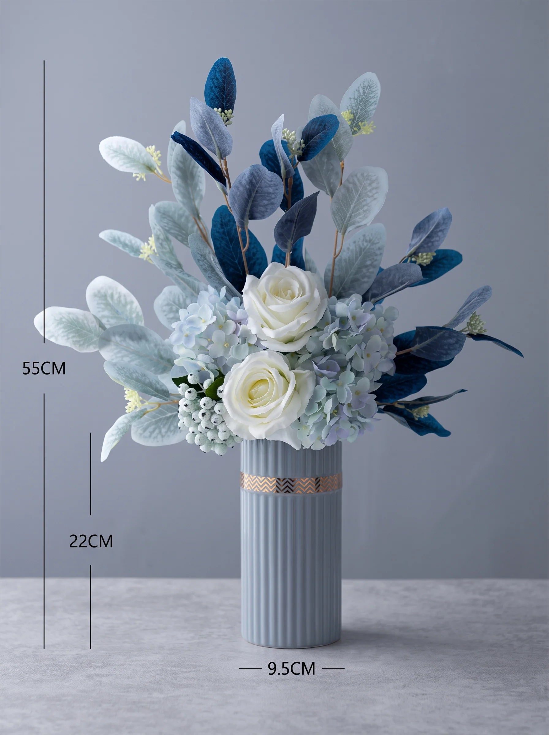 Blue & White Harmony Faux Floral Bouquet with Frosted Foliage