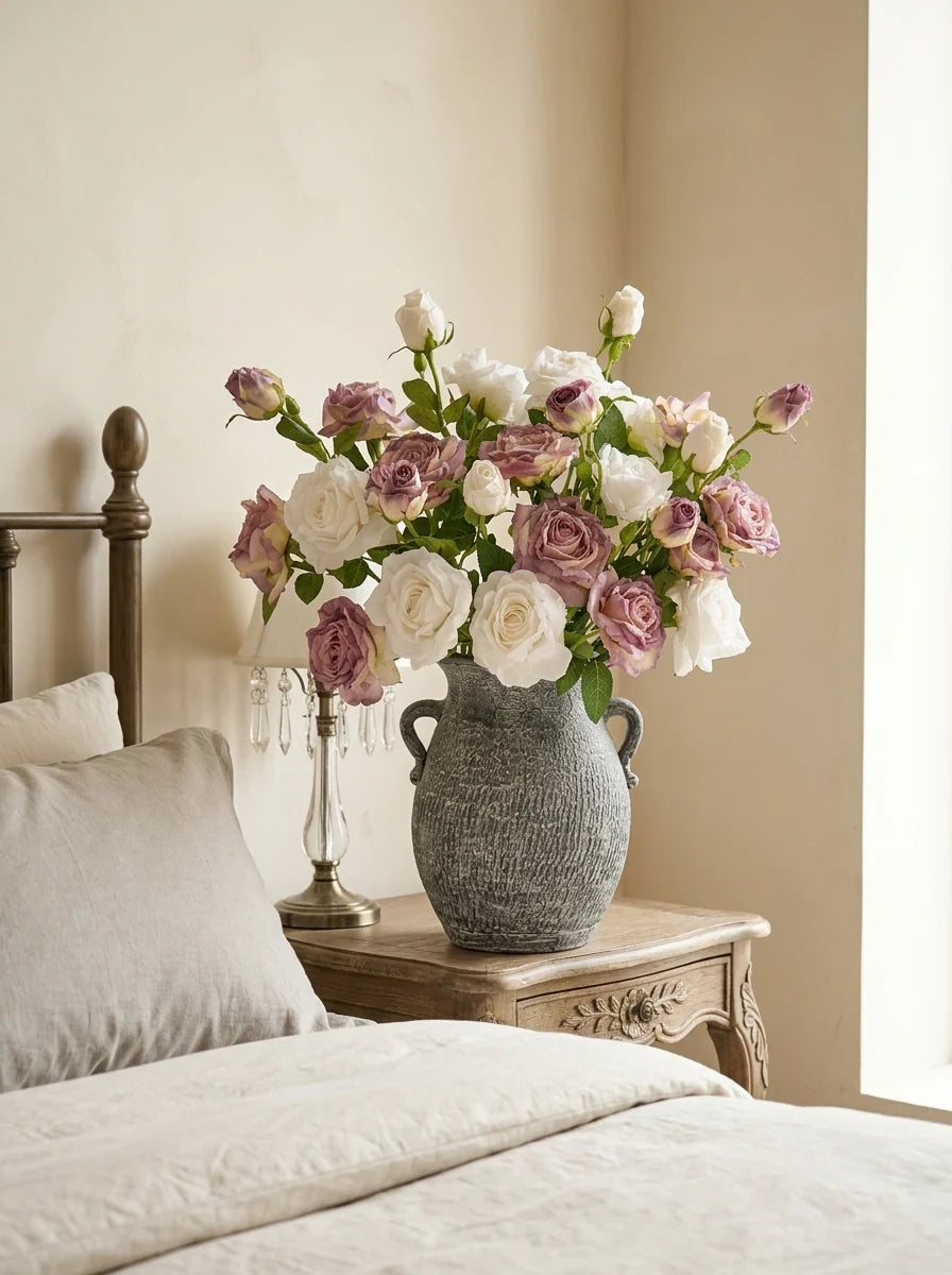 Purple and White Faded-Edge Faux Rose Bouquet