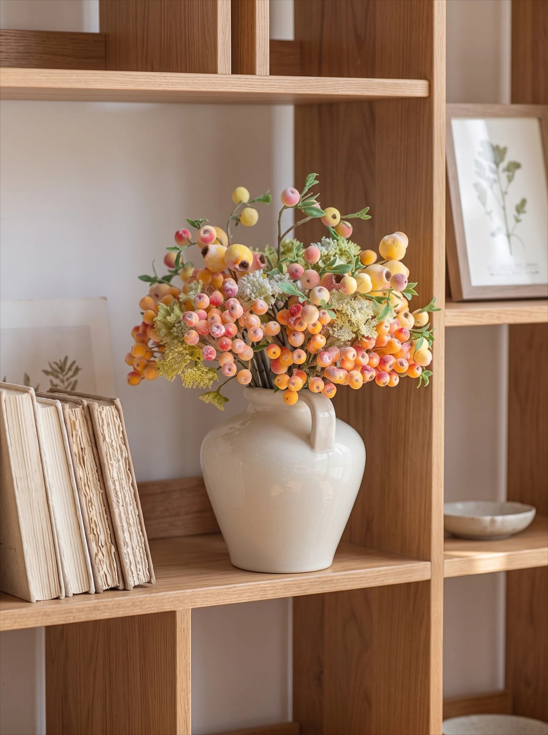 Elegant Orange-Toned Faux Blueberry & Berry Branch Arrangement