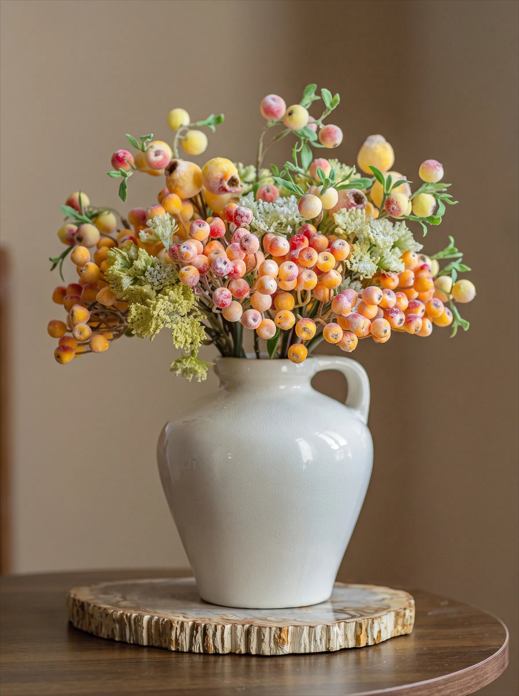 Elegant Orange-Toned Faux Blueberry & Berry Branch Arrangement