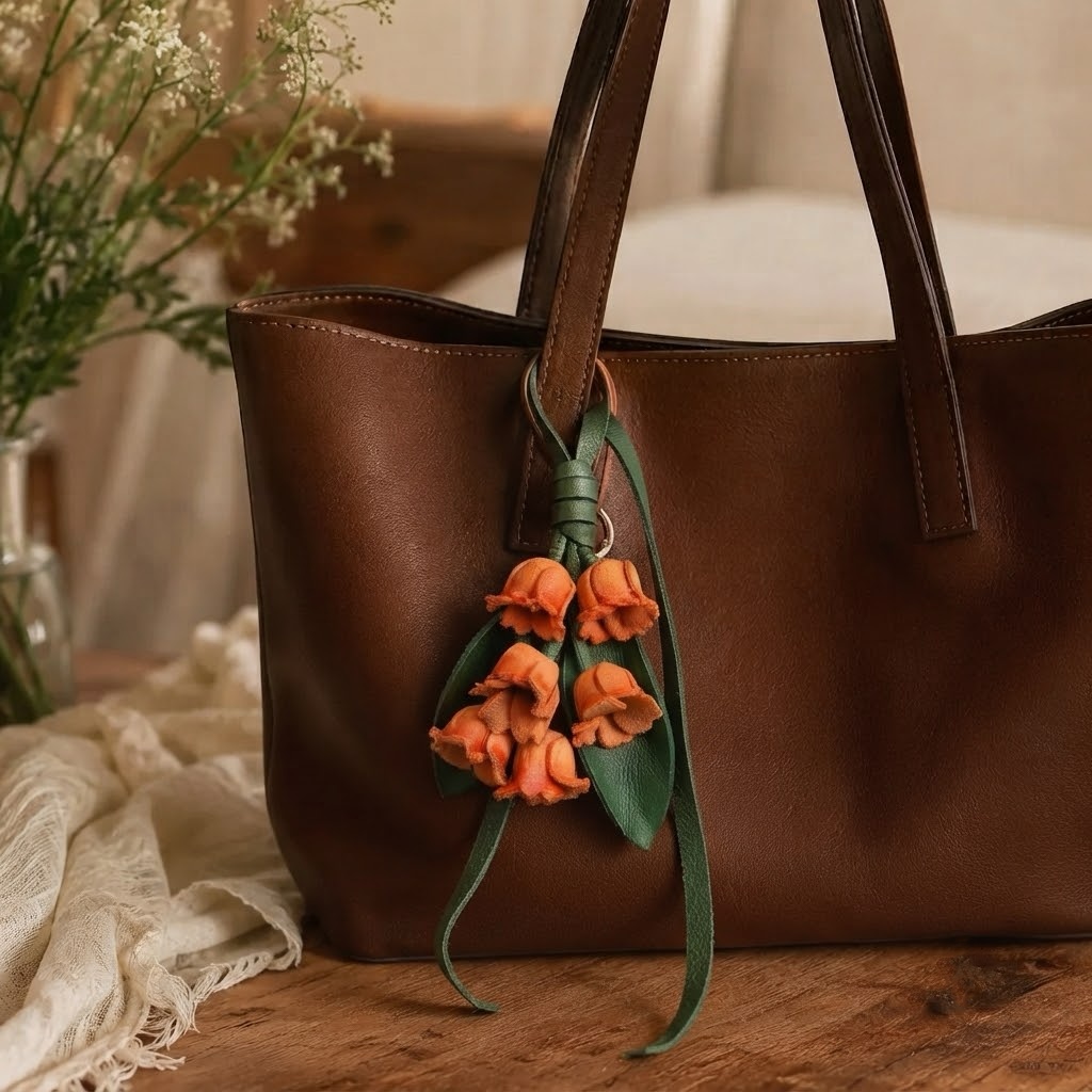 Handmade Genuine Leather Bluebell Charm