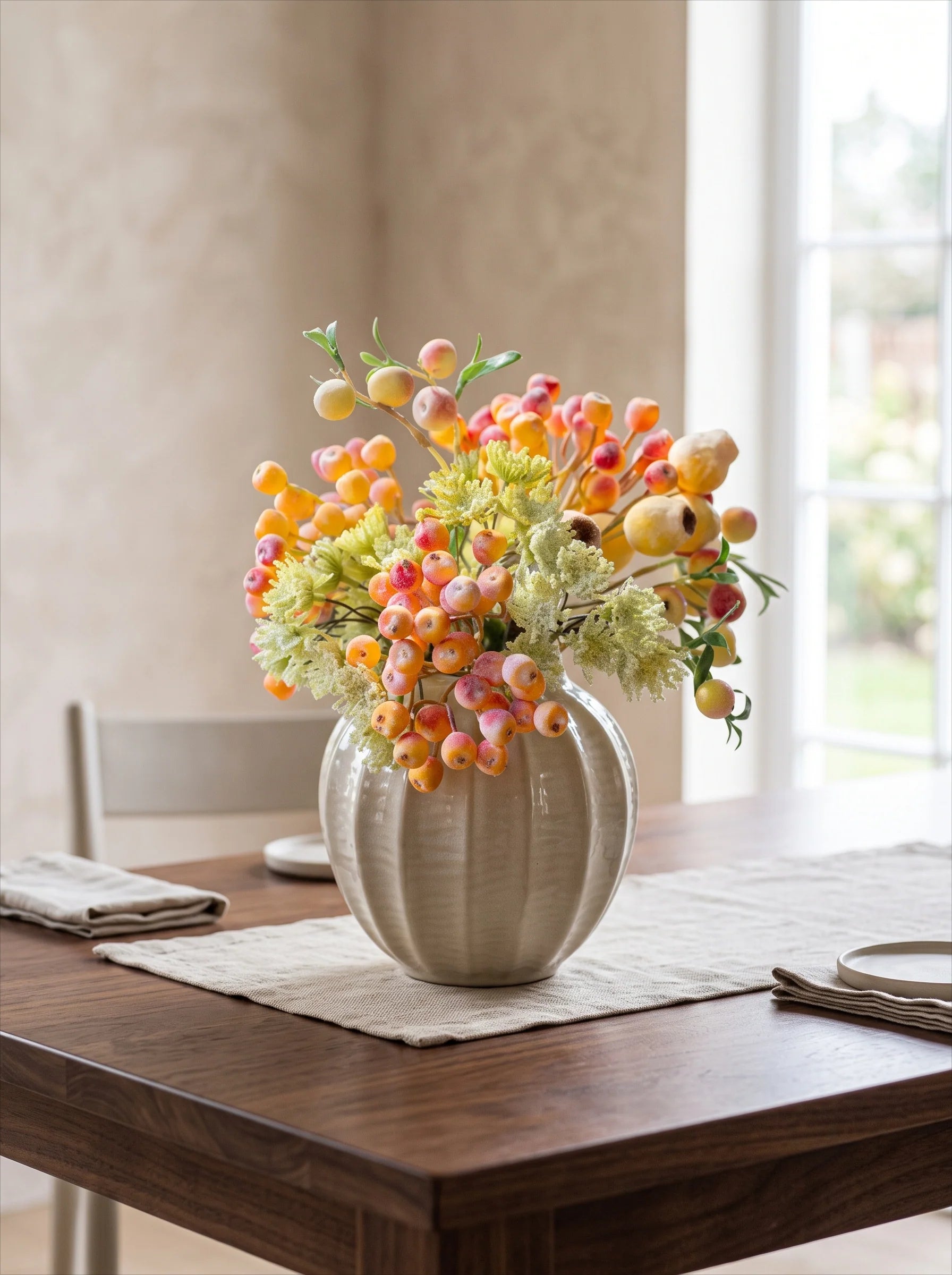 Elegant Orange-Toned Faux Blueberry & Berry Branch Arrangement