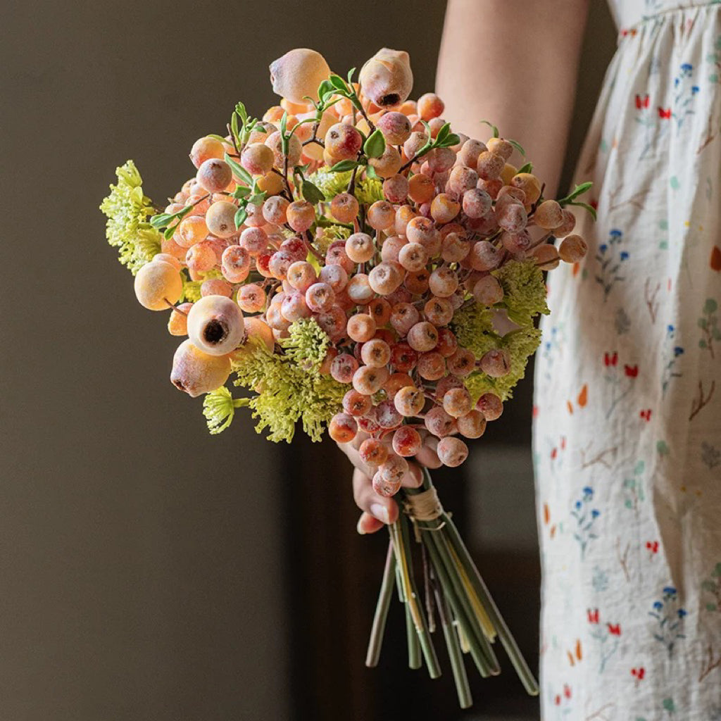 Elegant Orange-Toned Faux Blueberry & Berry Branch Arrangement