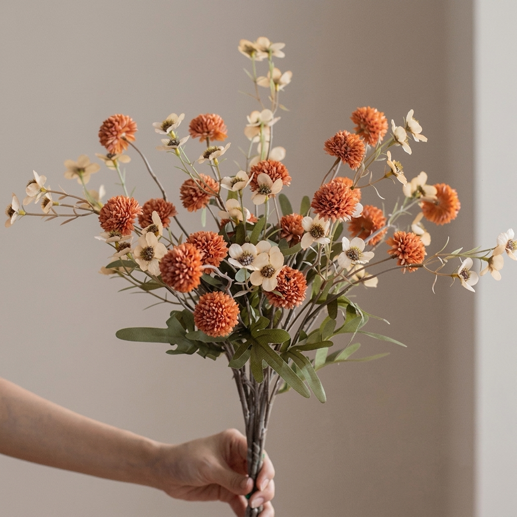 Caramel Pom-Pom & Daisy Artificial Floral Arrangement