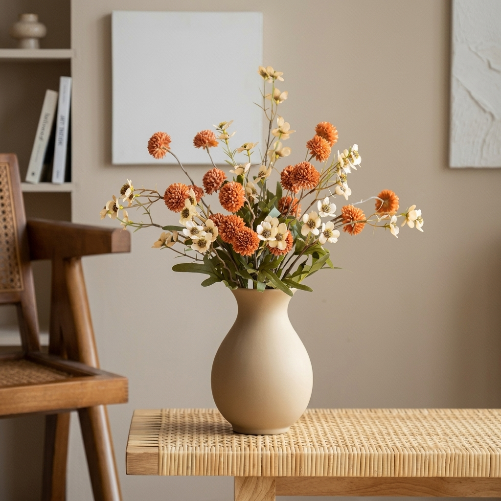Caramel Pom-Pom & Daisy Artificial Floral Arrangement