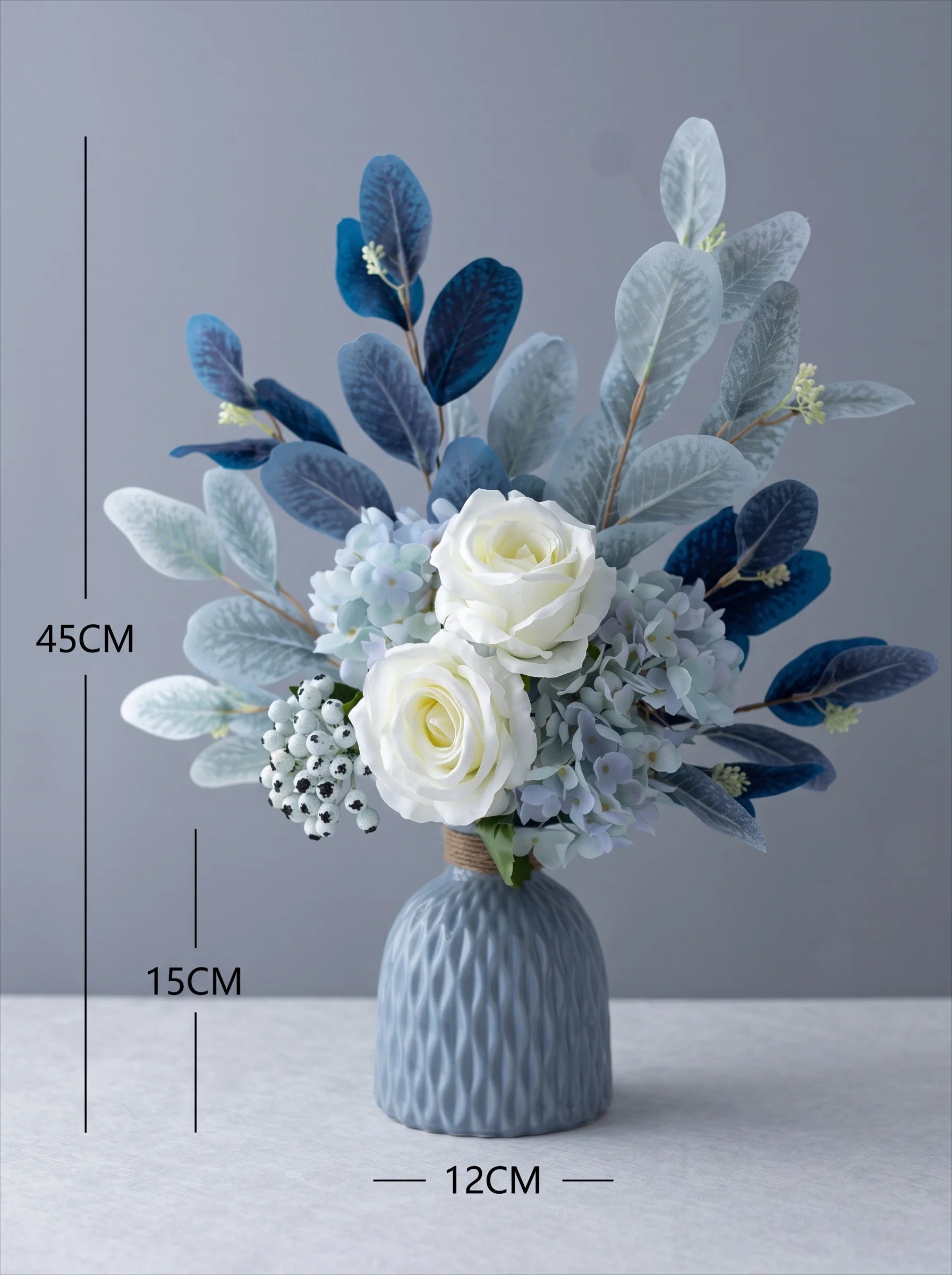Blue & White Harmony Faux Floral Bouquet with Frosted Foliage