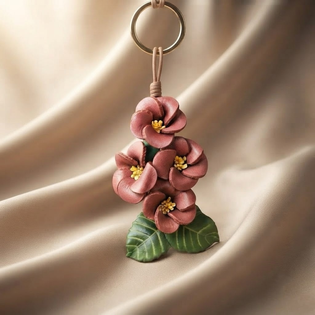 Handmade Genuine Leather Peach Blossom Pendant