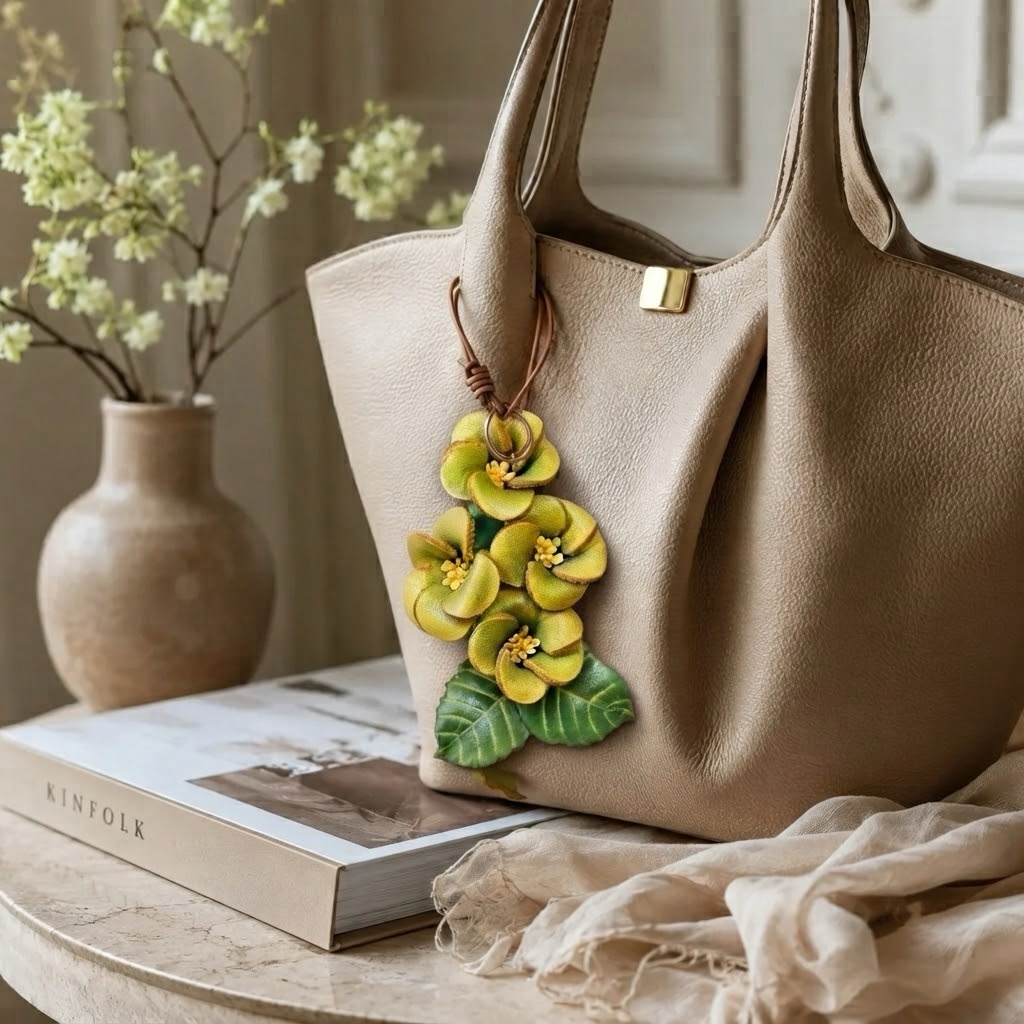 Handmade Genuine Leather Peach Blossom Pendant