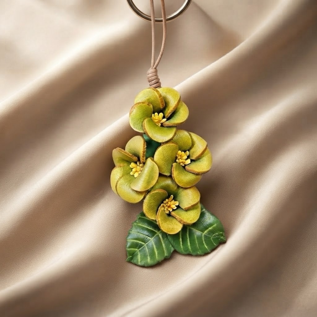 Handmade Genuine Leather Peach Blossom Pendant