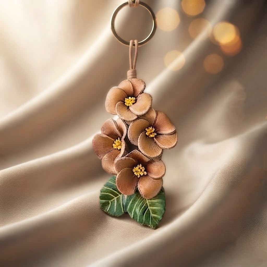 Handmade Genuine Leather Peach Blossom Pendant