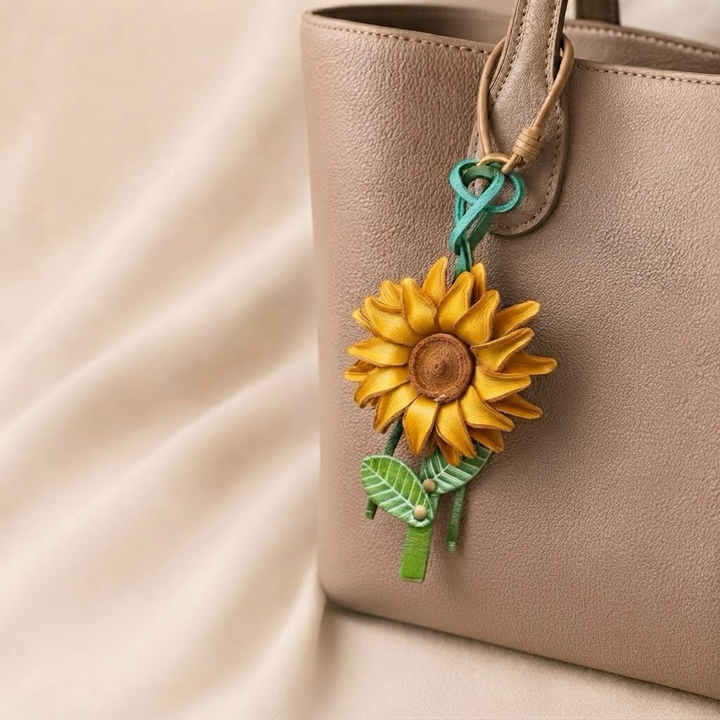 Handmade Genuine Leather Sunflower Bag Charm