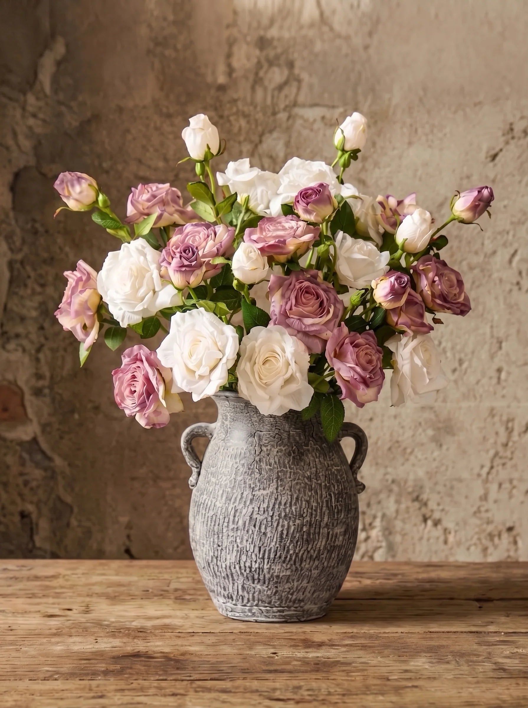 Purple and White Faded-Edge Faux Rose Bouquet
