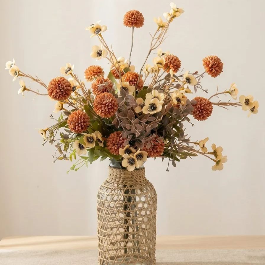 Caramel Pom-Pom & Daisy Artificial Floral Arrangement