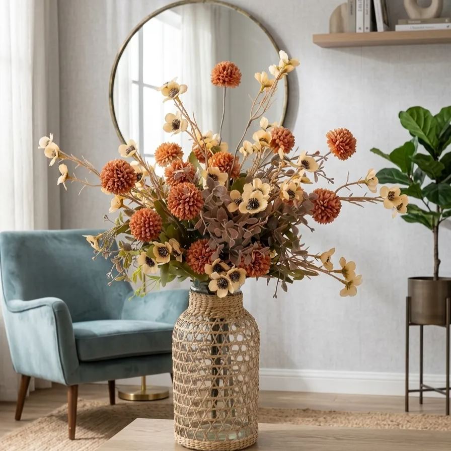 Caramel Pom-Pom & Daisy Artificial Floral Arrangement