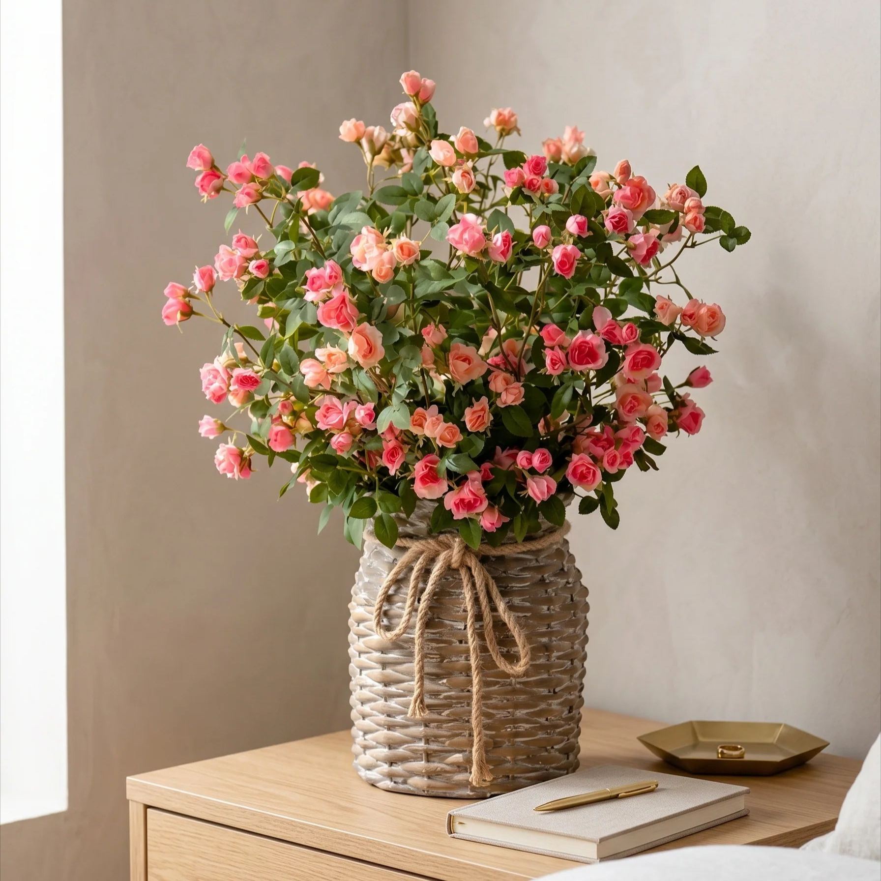 Rustic Elegance Blush & Coral Rose Faux Floral Arrangement