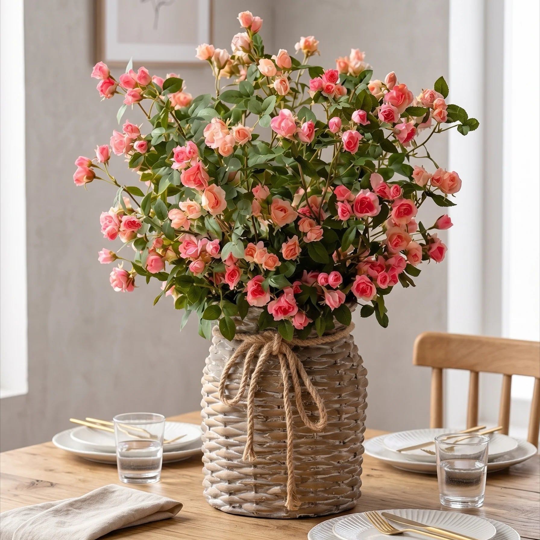 Rustic Elegance Blush & Coral Rose Faux Floral Arrangement