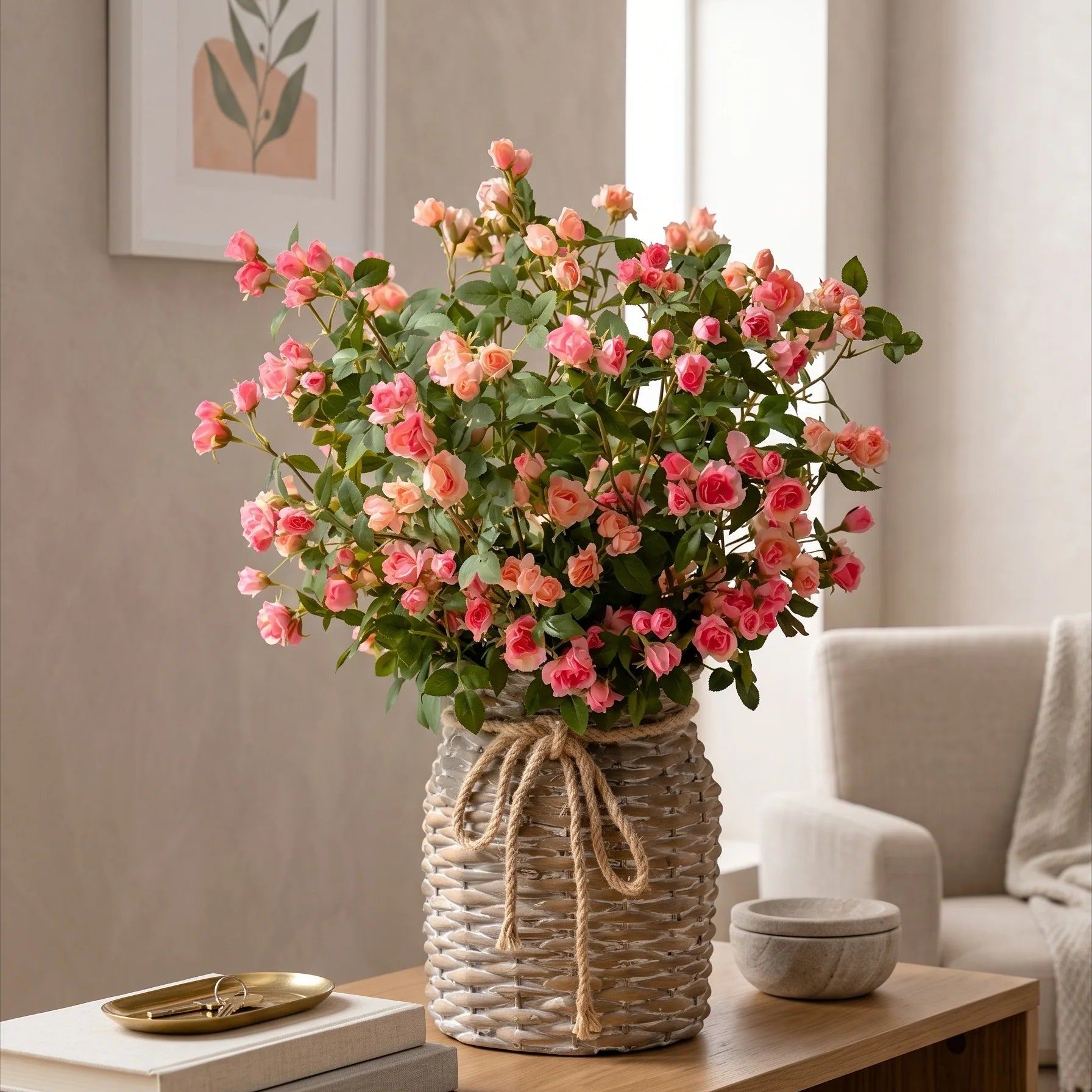 Rustic Elegance Blush & Coral Rose Faux Floral Arrangement
