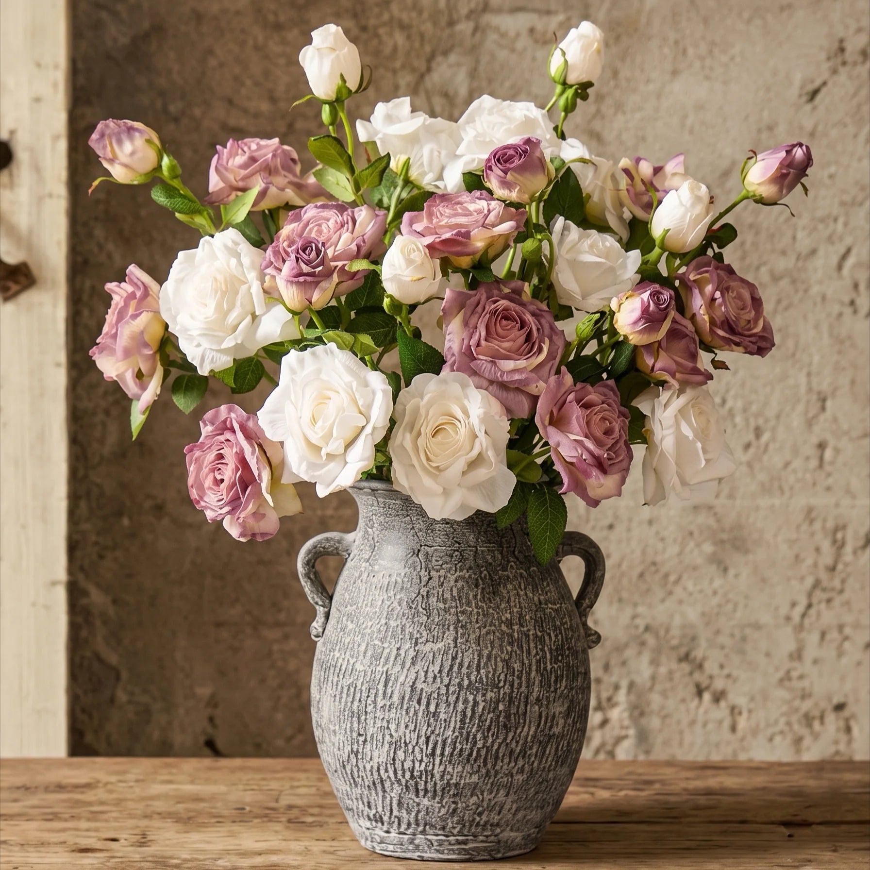 Purple and White Faded-Edge Faux Rose Bouquet