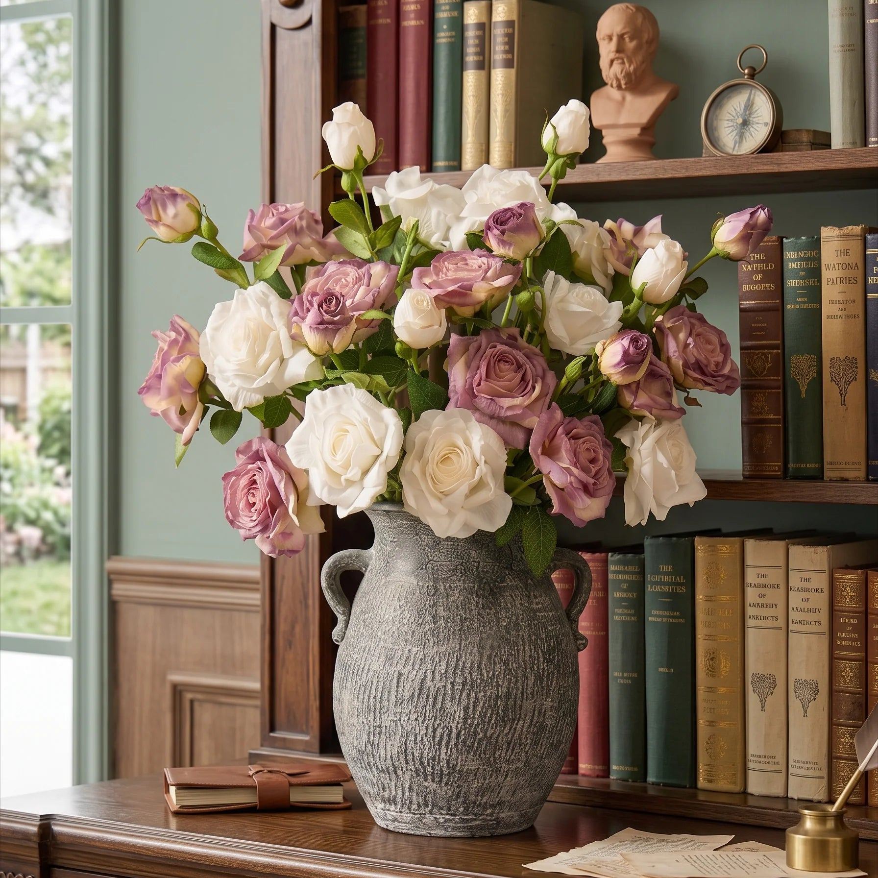 Purple and White Faded-Edge Faux Rose Bouquet