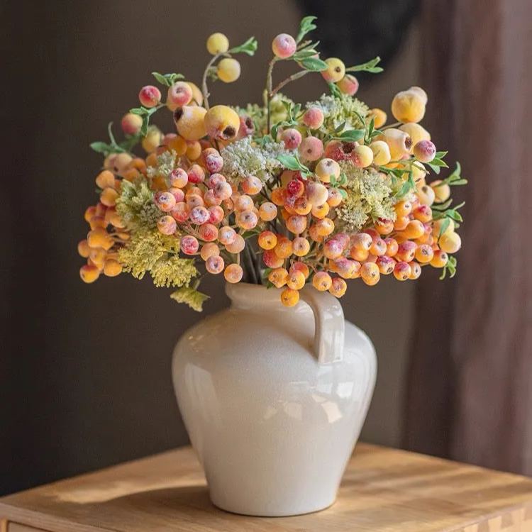 Elegant Orange-Toned Faux Blueberry & Berry Branch Arrangement