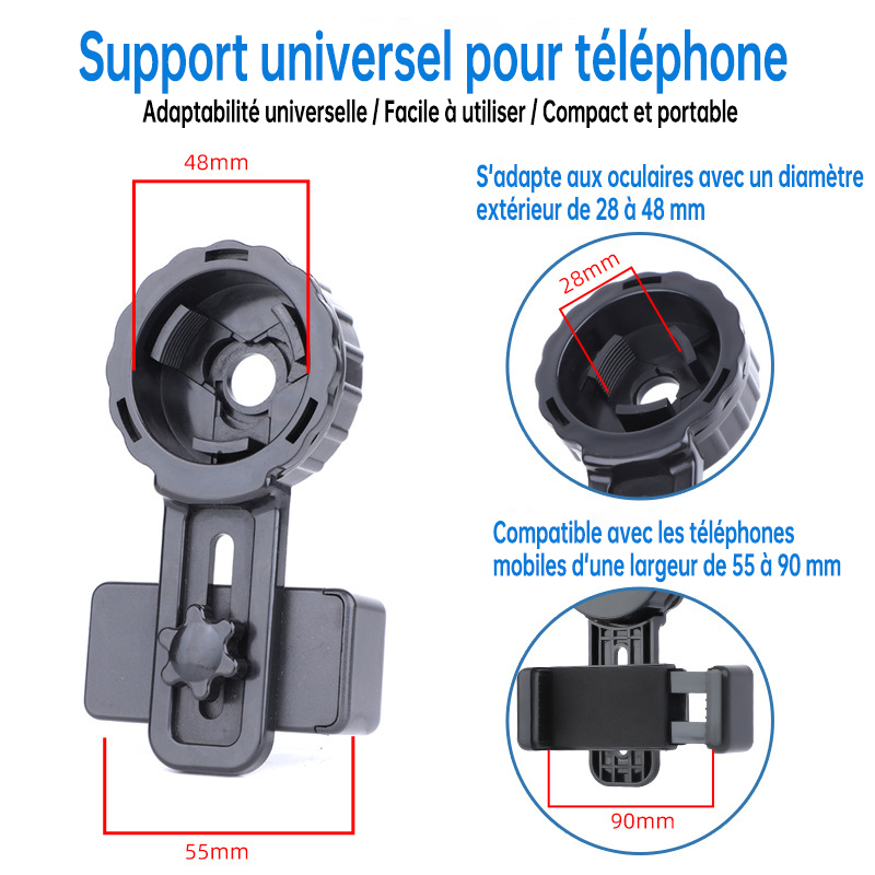 Support de téléphone pour photographie (Universel, compatible avec des diamètres extérieurs de 28 à 48 mm)