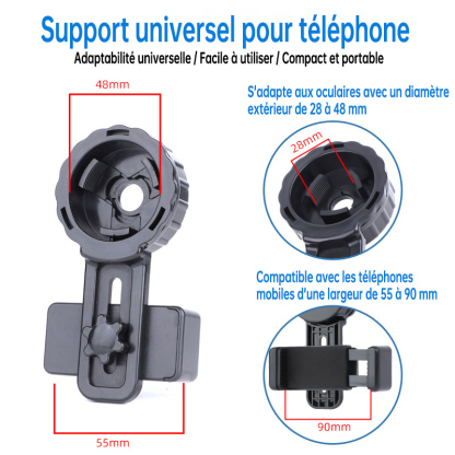 Support de téléphone pour photographie (Universel, compatible avec des diamètres extérieurs de 28 à 48 mm)