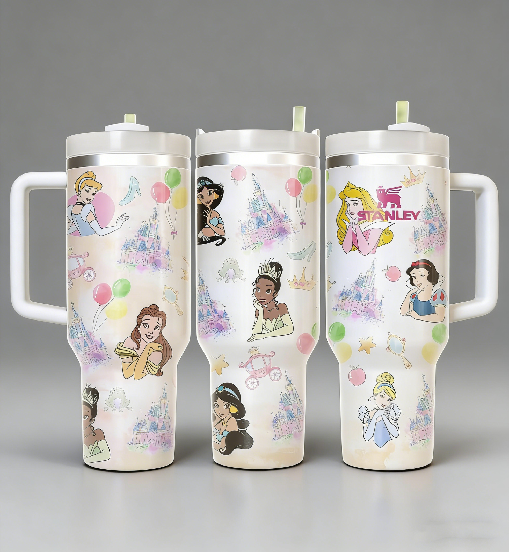 Princesses Cartoon 40oz Tumbler Insulated Cup with Handle
